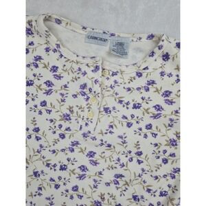 Vtg‎ 90s Floral Waffle Henley Thermal Top Cabin Creek Cottage Womens Size L